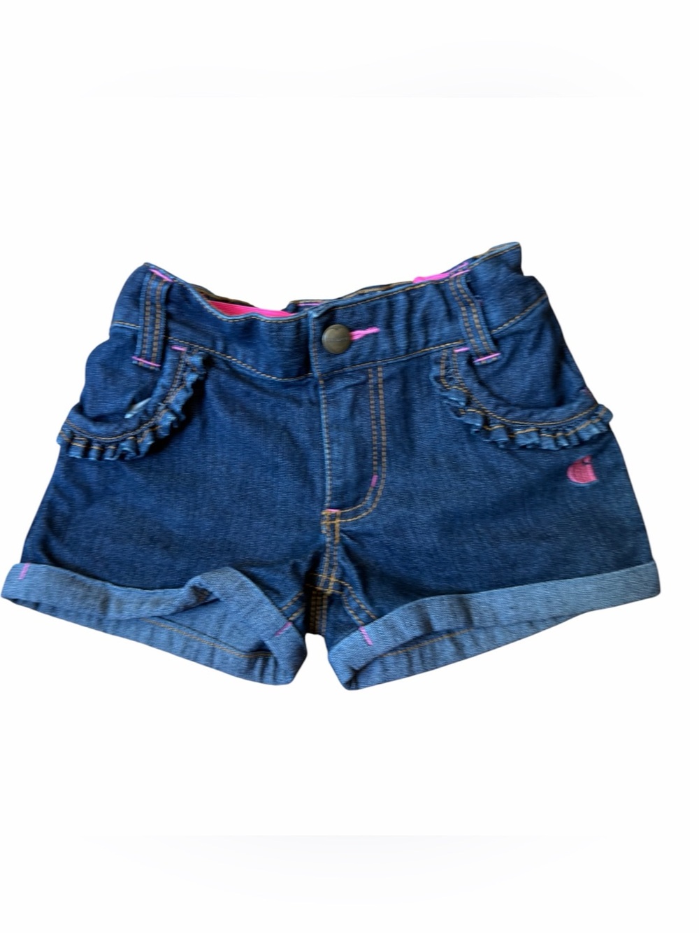Carhartt Girls Denim Shorts 2T Dark Wash Pink Ruffle Pockets Cuffed Like New